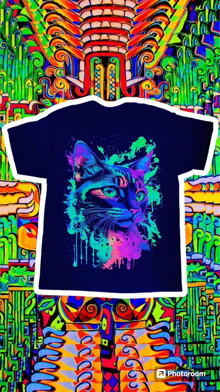 🐱 Camiseta acuarela y puntillismo gato 🐱