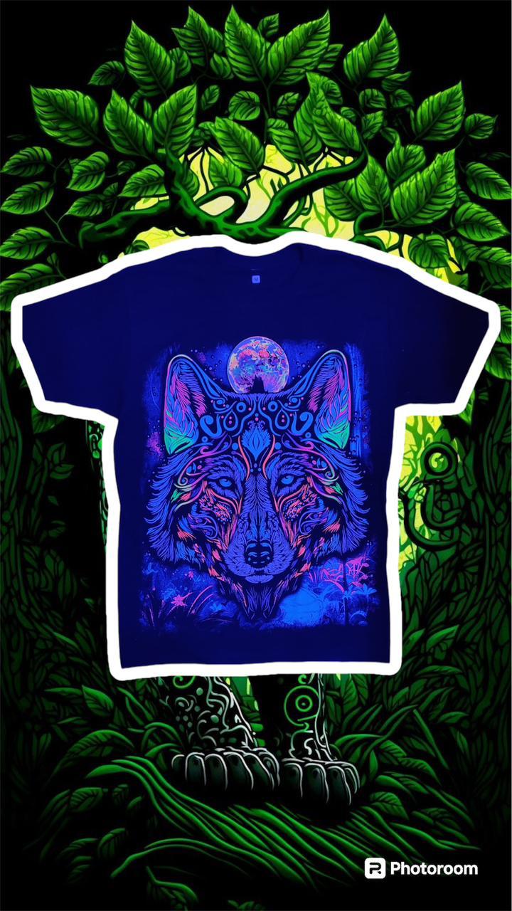 🐺 Camiseta acuarela y puntillismo lobo luna 🌕