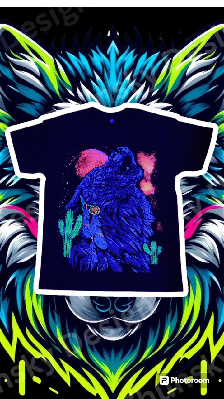 🐺 Camiseta acuarela y puntillismo lobo aullido 🐺