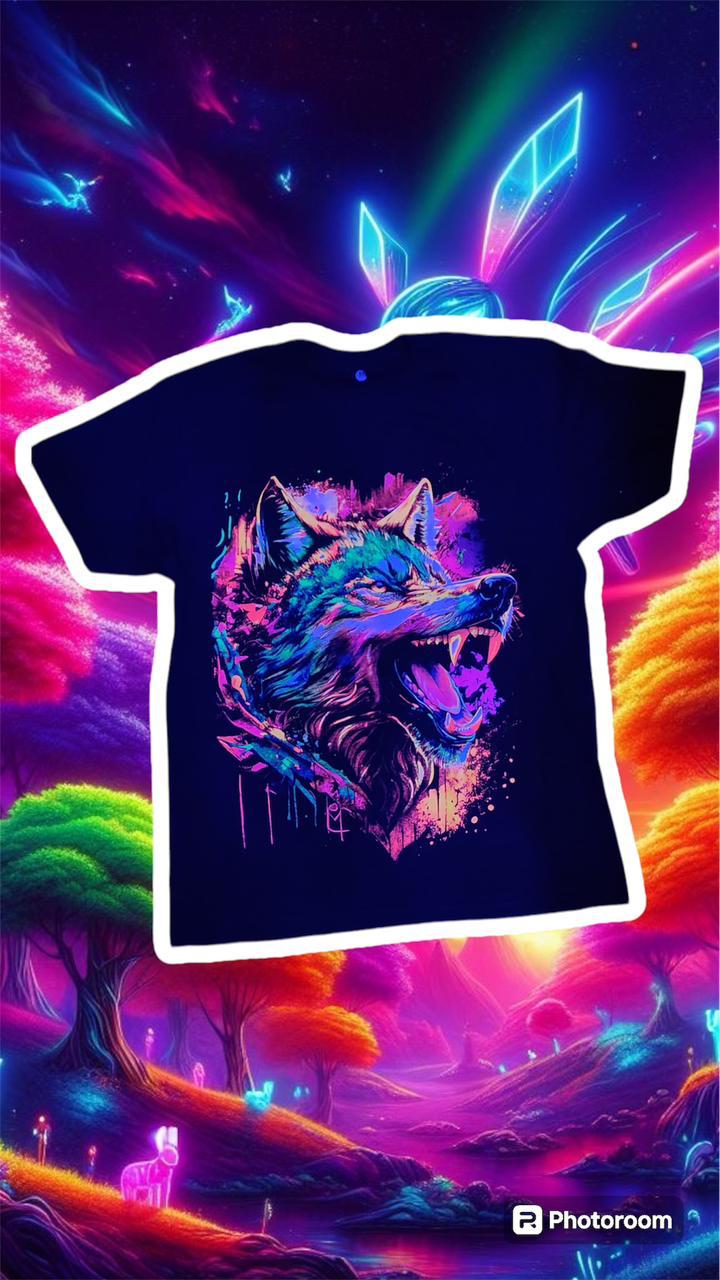 🐺 Camiseta acuarela y puntillismo lobo ataque 🐺