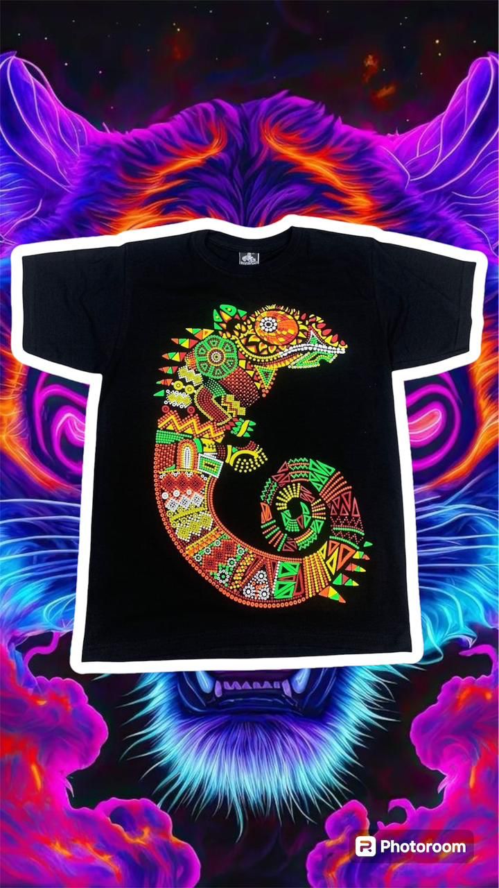 🦎👁️ Camiseta acuarela y puntillismo camaleón 🦎👁️