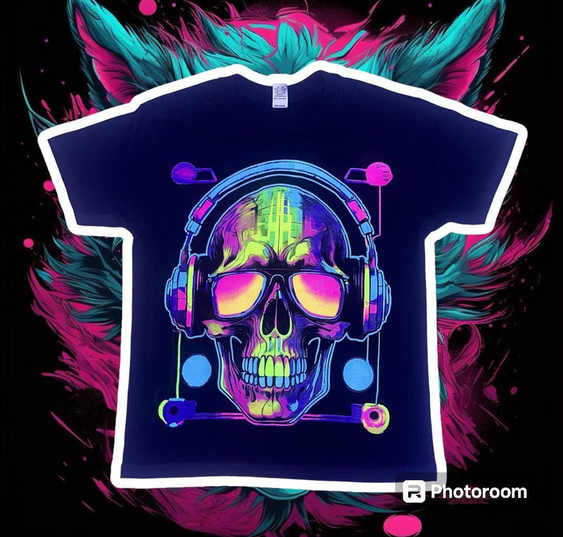 💀🎧 Camiseta acuarela y puntillismo calavera música 💀🎧