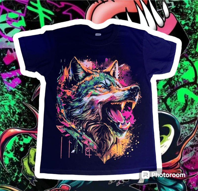 🐺🐺 Camiseta acuarela y puntillismo lobo rugido 🐺🐺