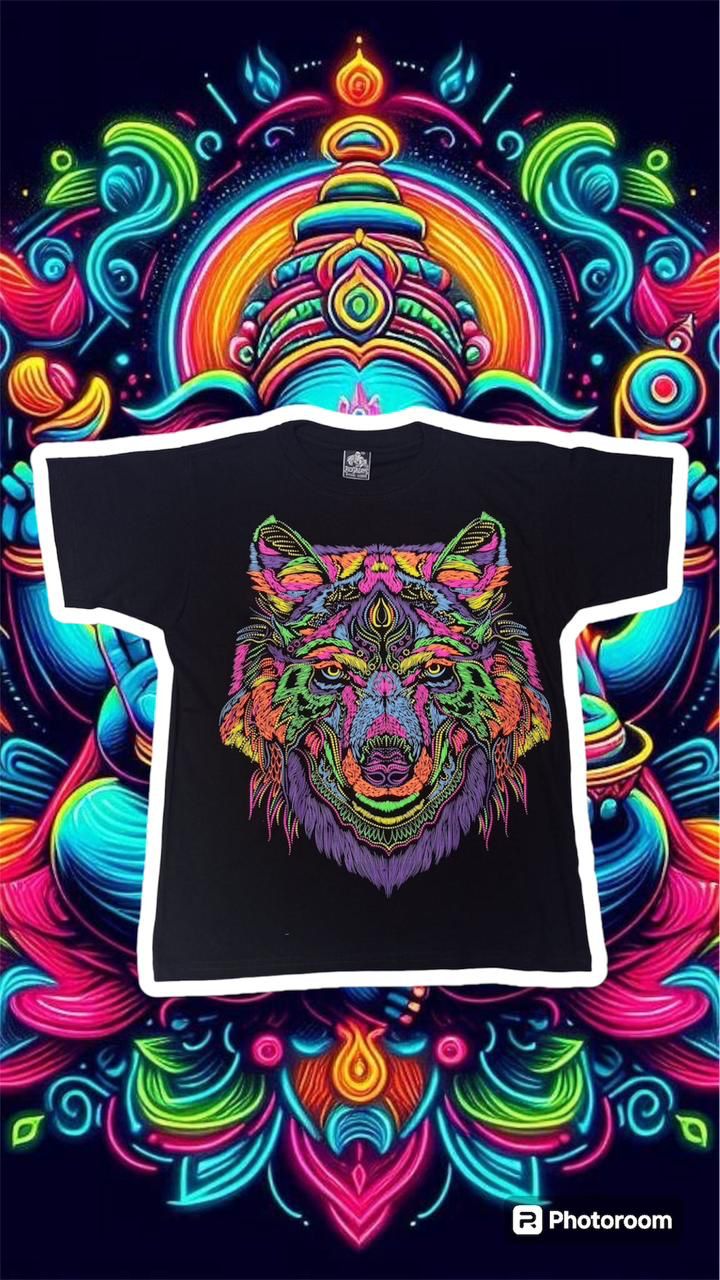 🐺 Camiseta acuarela y puntillismo lobo color 2 🐺